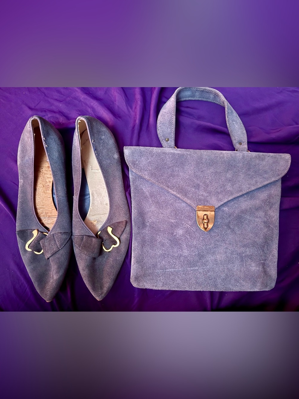 Vintage Blue Suede Flats with Matching Purse set! Sz. 7.5